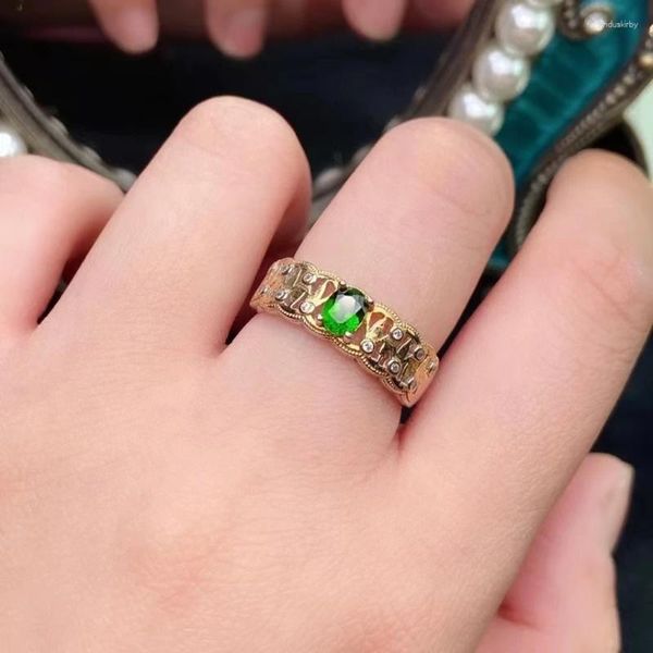 Bagues de cluster CoLifeLove Vintage Sterling Silver Gemstone Bague 5mm 7mm Naturel Chrome Siopside 925 Diopside Bijoux