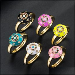 Clusterringen Colorf Verstelbare Zircon Ring Evil Eye Design Verguld koper Uniek oliedruppeleffect - Statement sieraden levering Dh0Kq