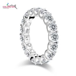 Clusterringen Colorfish Classic Round Cut 4mm Full Eternity Ring For Women 925 Sterling Silver Sona Simulated Diamond Wedding Band