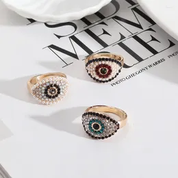 Cluster Ringen Kleurrijke Evil's Eye Zirkoon Pave Mode Innerlijke Dia 17mm Goud Kleur Band Sieraden Voor Vrouwen Bruiloft heren