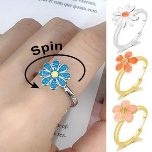Cluster Ringen Kleurrijke Bloem Angst Spinner Ring voor Vrouwen Koreaanse Verstelbare Leuke Druppel Oil Esthetische Meisjes Gift Y2K Sieraden KAR038