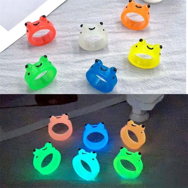 Anillos de racimo, anillo acrílico de ranas luminosas coloridas para mujer, bonito y divertido Animal de dibujos animados, brillo estético en la oscuridad, regalo de joyería de verano