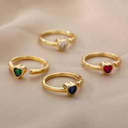 Cluster ringen kleurrijke zirkoon liefde hart open vinger voor vrouwen goud verstelbare bruidspaar ring accessoires sieraden anillos mujer