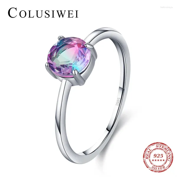 Cluster anneaux Colusiwei mode authentique 925 argent sterling classique rond coupé tourmaline doigt pour les femmes de luxe bien bijoux