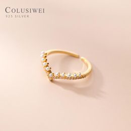 Anillos de racimo Colusiwei Vintage 925 Plata de ley circón brillante con perla en forma de V anillo de apertura para mujeres alianzas de boda joyería fina1