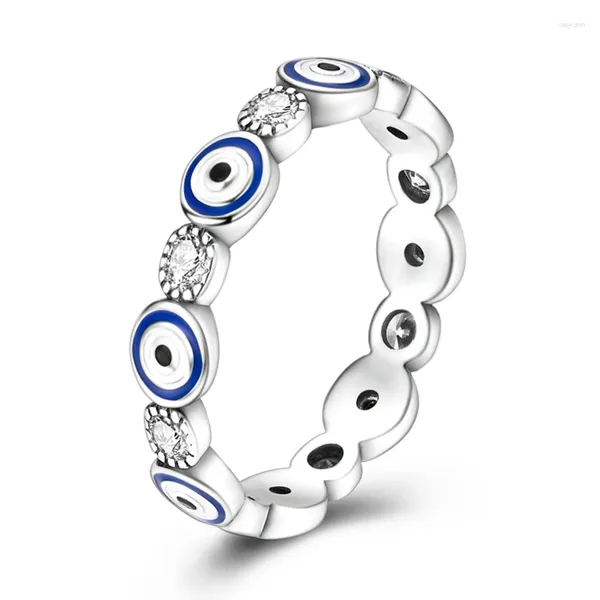 Anillos de racimo fresco 925 plata esterlina azul fe ojo tamaño anillo para las fiestas de rock de las mujeres accesorios de joyería exquisitos