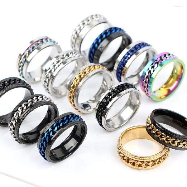 Bagues de cluster Cool Rotatif Bague en acier inoxydable Hommes Femmes Haute Qualité Spinner Chaîne Classique Punk Rock Rome Bijoux Numériques Cadeau De Fête