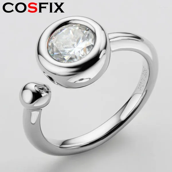 Cluster Anneaux Cosfix 6.5 mm Solitaire Moissanite Unique Réglable Open Single Head for Women Mom 925 Sterling Silver Fine Jewelry