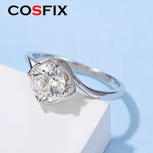 Cluster ringen Cosfix 925 Sterling Silver D kleur Moissanite 1CT Ronde gesneden diamant verloving vrouwelijke modering voor vrouwen sieraden