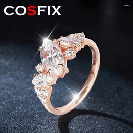 Bagues de cluster Cosfix D Couleur Femmes Moissanite Bague 925 Silver Marquise Cut pour 1ct Luxe Rose