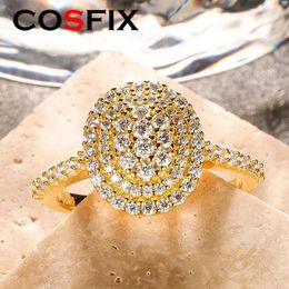 Cluster anneaux Cosfix D Couleur Femmes Moisanite Ring S925 Silver Yellow pour le luxe plein