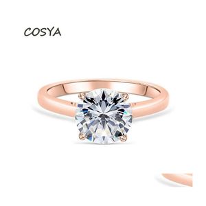 Cluster Rings Cosya 100 925 Sterling Sier Rose Gold White Four High Carbon Diamond Shining Ring For Women Cocktail Party Fine Jewel DHT8R