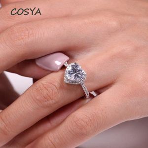 Cluster Rings COSYA 100% 925 Sterling Silver Heart High Carbon Diamond Shining Bridal Classic Cocktail Party Fine Jewelry Cadeau d'anniversaire