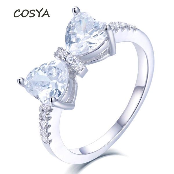 Anillos de racimo Cosya Mujeres brillantes Bowknot Heart Circon Engagement 100% 925 Sterling Silver High Carbon Diamond Fine Jewelry al por mayor