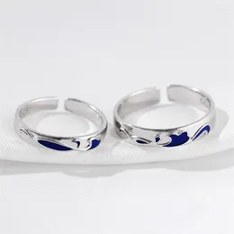 Cluster Ringen Paar Cadeau Zoete Romantiek Blauwe Oceaan Zilver Kleur Vrouwelijke Aanpasbare Opening Ring Voor Vrouwen Mode-sieraden Feest Verjaardag