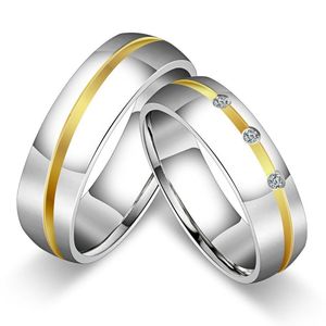 Ensemble de bagues de fiançailles de couple de mariage pour hommes femmes lui son or blanc argent couleur acier inoxydable bande Zircon diamant cadeau