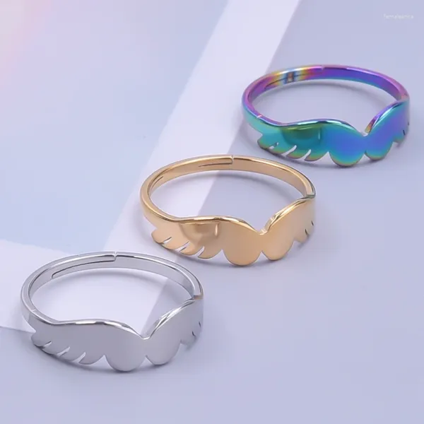 Anillos de racimo creativo ala de ángel anillo de plumas ajustable de acero inoxidable para mujeres hombres moda elegante joyería regalo bague femme