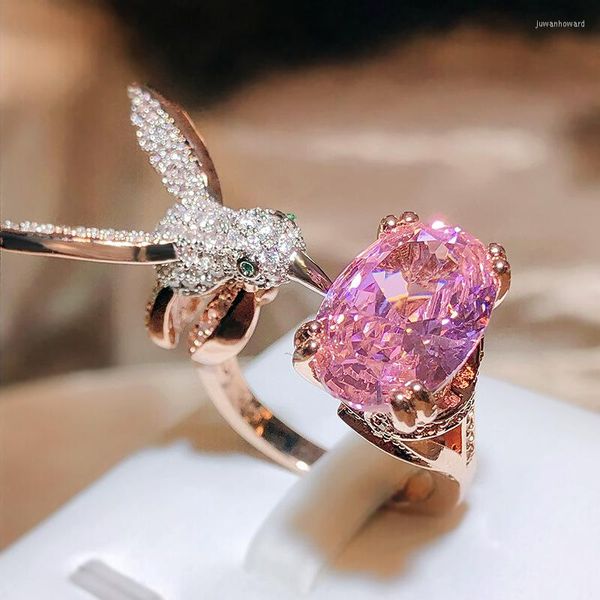 Anillos de racimo, anillo creativo de piedras preciosas de colores para mujer, simulación de colibrí de aguamarina de Santa María, sello 925, moda para fiesta de boda