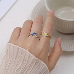 Cluster anneaux Creative Couple Sun Moon Shape Luxious Silver Gold Color Shinny Crystal Adjustable Elegant Ring For Women Men Bijoux Cadeau