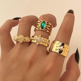 Cluster Ringen Creatief Ontwerp 4 stks/set Goud Kleur Verbreden Zirkoon Vinger Voor Vrouwen Mode Hip Hop Overdreven Metalen Ring Esthetische sieraden