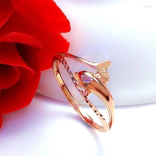 Anillos de racimo Diseño creativo 585 Oro púrpura Clásico 14K Rose Dolphin Boda para parejas Exquisita joyería de lujo para mujeres