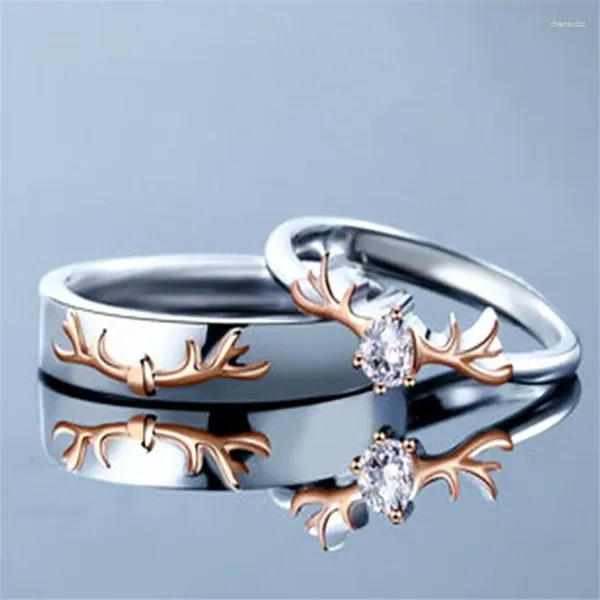 Anillos de racimo Diseño creativo Forma de asta Amantes Anillo de cristal Banda de boda Promesa Compromiso Regalos de moda para mujeres