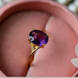 Cluster ringen creatief ontwerp ingelegd amethist ovaal instelbaar voor vrouwen licht luxe prachtige feestjubileum sieraden