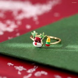 Clusterringen Creatief Emaille Elanden Openingsring Kerst Druipende Olie Vingergesp Decoraties Gelukkig Jaar Sieraden Geschenken Accessoires