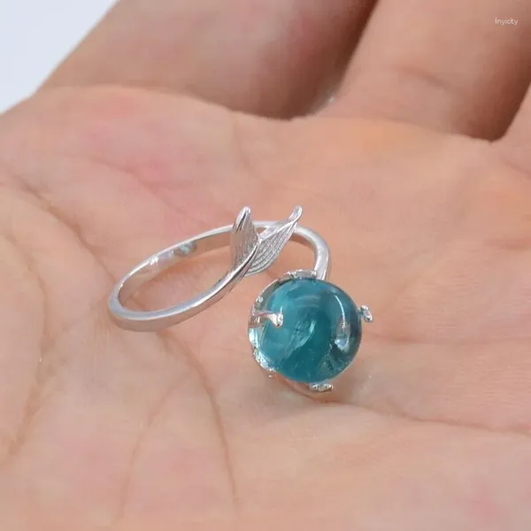 Anillos de racimo creativo sirena espuma para mujeres temperamento azul cristal cola de pez apertura ajustable fiesta joyería de moda