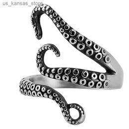Anneaux de cluster Anneau de poulpe créatif pour hommes Gothic Deep Sea Monster Octopus Ring de corne de doigt Punk Animal Bijoux Open Ajustement240408