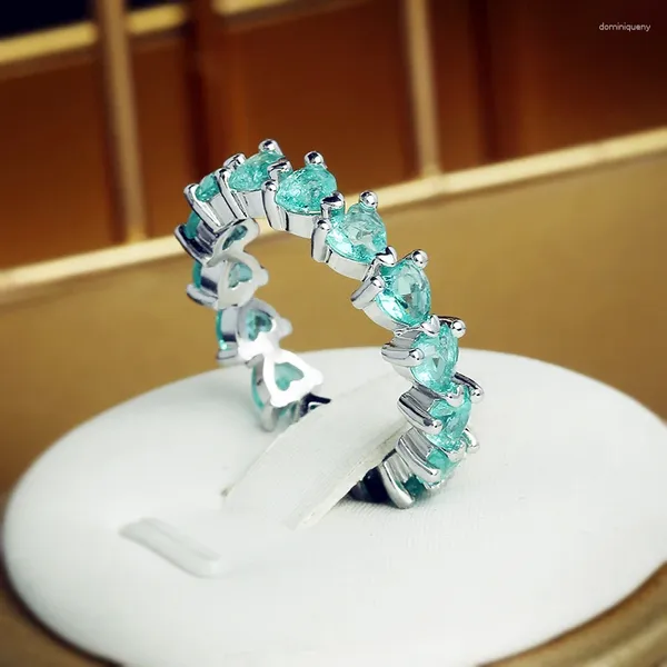 Anillos de racimo Creativo Paraiba Zafiro Forma de corazón Anillo de pareja de diamantes completo para mujeres Amante Geométrico Zircon Aniversario Joyería de regalo