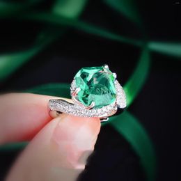 Cluster Rings Creative Paraiba Twist The World Square Emerald Full Diamond Couple Ring For Women Geometric Halloween Gift Jewelry