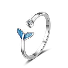 Cluster Ringen Creatieve Walvis Staart Voor Vrouwen Charmante Vrouwelijke Blauwe Crystal Ring Sieraden Romantische Liefde Belofte