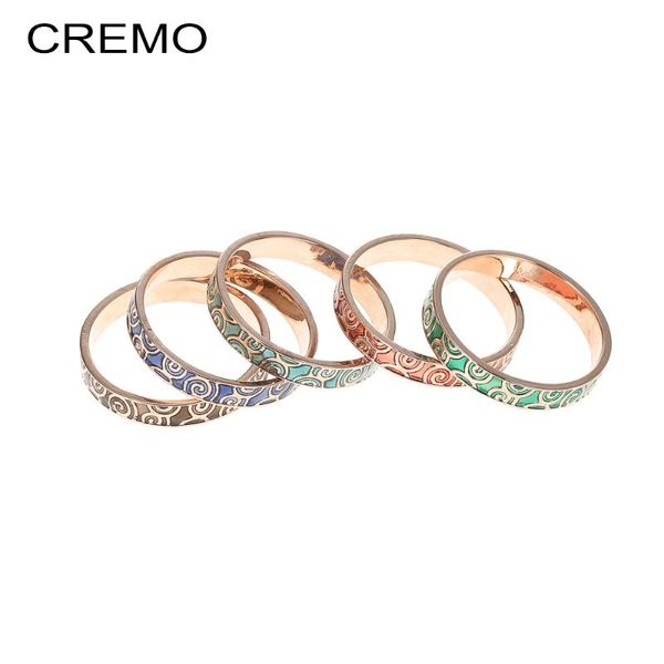 Anillos de racimo Cremo Rose Gold Femme Circle Band Anillo de dedo de compromiso con patrón de esmalte rojo / verde / cian / azul / negro