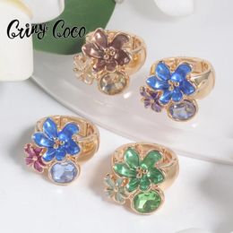 Anillos de racimo Cring Coco Flor Anillo Accesorios Esmalte de moda femenina en joyería de cristal ajustable para mujeres