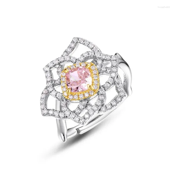 Cluster anneaux transversaux Brillant fleur coupée à haut carbone Rague de diamant S925 Silver Colorful Treasure