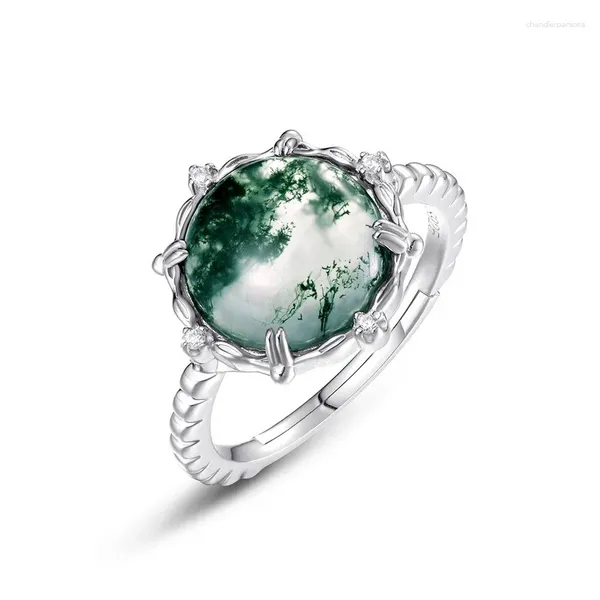 Bagues de cluster Cross Border Charm personnalisé Charme Eau Herbe Agate Bague S925 Argent Naturel Vert Mousse Pierre Mode Doigt