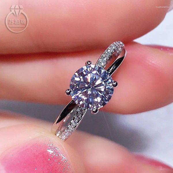 Anillos de racimo Diseño cruzado Tamaño 6.5 mm 1 Real Moissanite D-F Color Alta calidad 925 Plata de ley Diamante Boda para mujeres