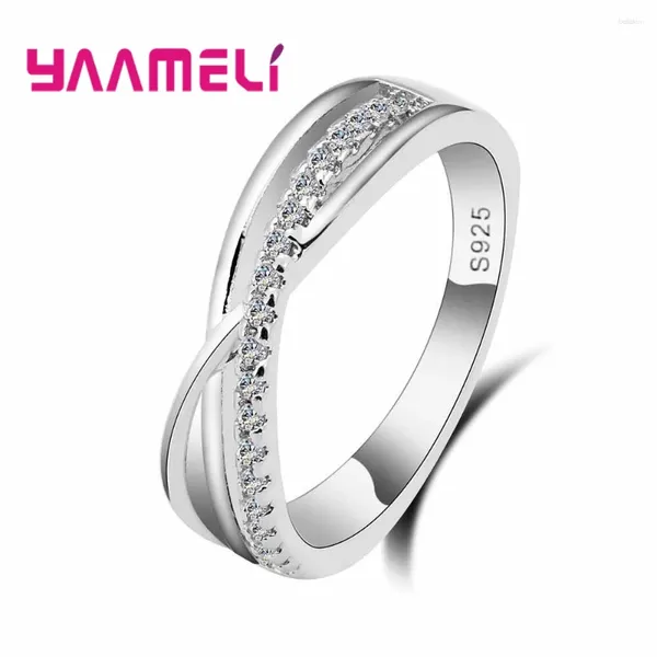 Cluster anneaux cross bandoues de mariage avec cristal brillant CZ 925 argent sterling pour femmes hommes de mode de mode