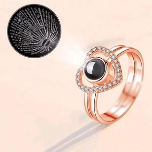 Cluster ringen kroon voor liefhebbers 100 talen I love you projectie verstelbaar paar ring luxe prachtige romantische sieraden groothandel
