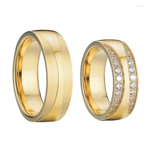 Anillos de racimo Corona Boda Compromiso Pareja Conjunto para hombres y mujeres 1 par Dubai African Western CZ Diamond 18k Joyería chapada en oro