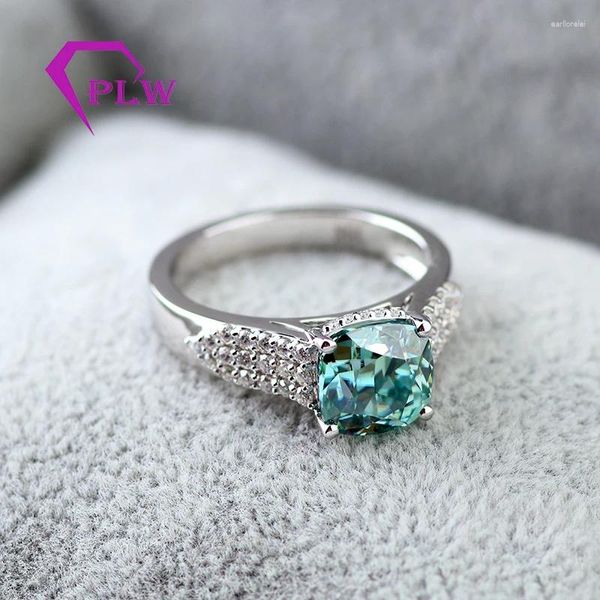 Anillos de racimo Atratado La forma del cojín de moissanita forma de color azul y verde de diamantes genuinos positivos