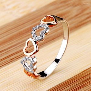 Cluster Rings Crystal Vrouw Small Rose Gold Heart Ring Real 925 Sterling Silver Wedding Promise Love Engagement for Women