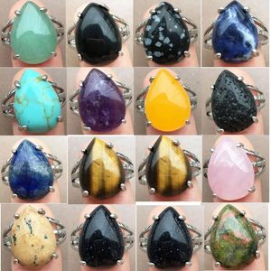 Anneaux de cluster Crystal Opal Unakite Tiger Eye Aventurine Lapis Lazuli Howlite Blue Sand Lava Water Drop Bead Ring 7-12 