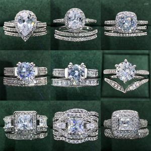 Clusterringen Crystal Promise Ring Set voor vrouwen bruids zilverkleur iced out zirkoon voorstel huwelijk huwelijksbetrokkenheid trend sieraden