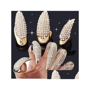 Anneaux de cluster Crystal Strass Faux Nail Bague Gold Black Paw Talon Cat Claw Punk Rock Bijoux de mode Will et Sandy Drop Livraison Dhqn9