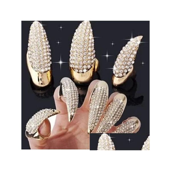 Anillos de racimo Cristal Rhinestone Falso Anillo de uñas Oro Negro Pata Talon Gato Garra Punk Rock Joyería de moda Will y Sandy Drop Entrega Dhqn9