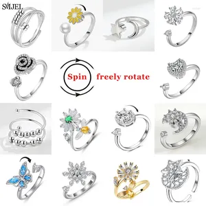 Anneaux de cluster Crystal Wedding Finger Spinner Fidget Anxiété Bague pour femmes Daisy Perles Soulagement Rotation Anti-Stress Jouet Fille