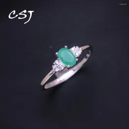 Bagues de cluster CSJ Natural Emerald Bague Sterling 925 Argent Ruby Sapphire Aquamarine Alexandrite Apatite Slim Bijoux pour femmes Cadeau de fête