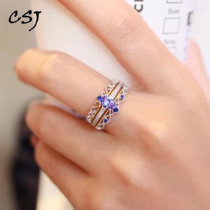 Clusterringen CSJ Natural Tanzanite Sterling 925 Silver Gemstone 4 6mm Sapphire For Women Birthday ChristmasBlack Friday Cadeau